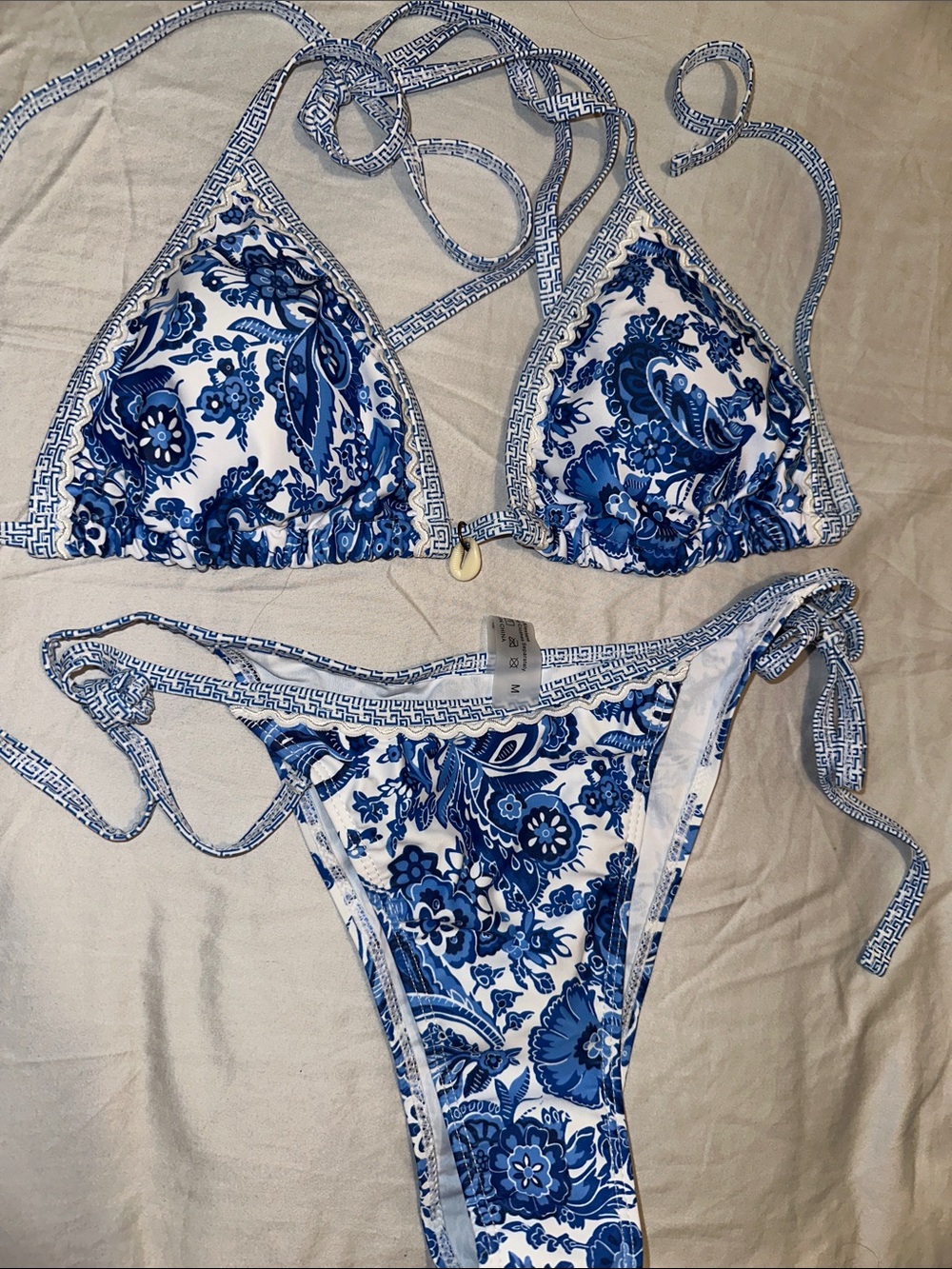 SHEIN Blue and White Floral Triangle Bikini